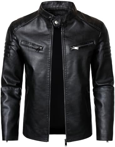 Men Winter Fleece Motorcycle Faux Leather Jacket Removable Fur
